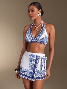 Swim Oasis 2026 New Women's Swimwear Arrival Blue & White Porcelain Print Luxury Women's Swimsuit Set, Vacation & Beach For School,Suitable For Holiday, Date, Afternoon Tea, Western, Cruise, Beach, Island, Road Trip, All Seasons, Music Festival, Boho Vacation,Bohemian Vacation, Chill Autumn ,Western Boho ,Elegant Tops For Women Women's 2 Pieces Summer Outfit 2 Pieces Vacation Set Women Women's Shorts Sets Women's 2 Pieces Summer Outfits Festival Two Pieces Outfit Women's Two Pieces Summer Outfits Halter Top And Shorts Set Women's 2 Pieces Vacation Set Women's 2 Pieces Beach Outfit Halter Top And Skirt Set Blue And White Floral Print Two Pieces Women's 2 Pieces Summer Outfit 2 Pieces Vacation Set Women Women's Two Pieces Summer Outfits Festival Two Pieces Outfit 2 Pieces Beach Outfit Blue And White Floral Outfit Women's 2 Pieces Beach Outfit 2 Pieces Outfit Women's 2 Pieces Summer Outfit 2 Pieces Vacation Set Women 2 Pieces Beach Outfit Halter Neck Bikini Floral Print Skirt Set - Multicolor - View 5
