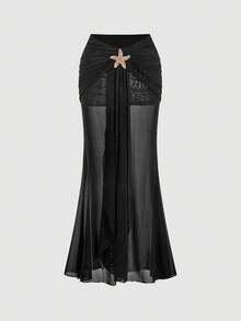 SHEIN MOD 女士沙滩度假休闲海星黑色网纱罩衫