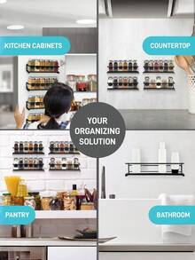 1/2/3 PCS Black Spice Rack Wall Mounted Screw Or Adhesive No Drill Kitchen Organizer Shelf Cabinet Storage Space Saver Home Decluttering Solution Housewarming Gift For New Home Kitchen Upgrade Organization Essential Practical Gift For Her - Black Flat Iron - View 11