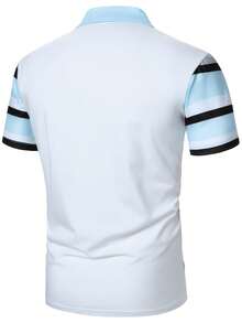 Manfinity Bizformal 男士条纹短袖 Polo 衫 蓝黑白衬衫 男士条纹 Polo 衫 男士高尔夫球衫 男士条纹 Polo 衫 男士休闲 Polo 衫 - 彩色 - 查看 2