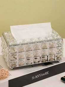 1pc Modern Metal And Crystal Tissue Box - Elegant Tissue Storage Box Metal High-End Luxury Tissue Napkin Holder, Tissue Storage Box For Bathroom Living Room Bedroom, Suitable For Home Centerpieces, Living Room Dining Table Desktop Tissue Box, Thanksgiving, Valentine's Day Home Decoration Perfect Gift - Multicolor - View 8