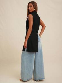 NYA SZN Top Sleeveless Drape Detail Flowy Modest Business Casual Everyday Basic Pleated Church Cute Basic Summer Fall Suitable For Commuting For Women - Black - View 2
