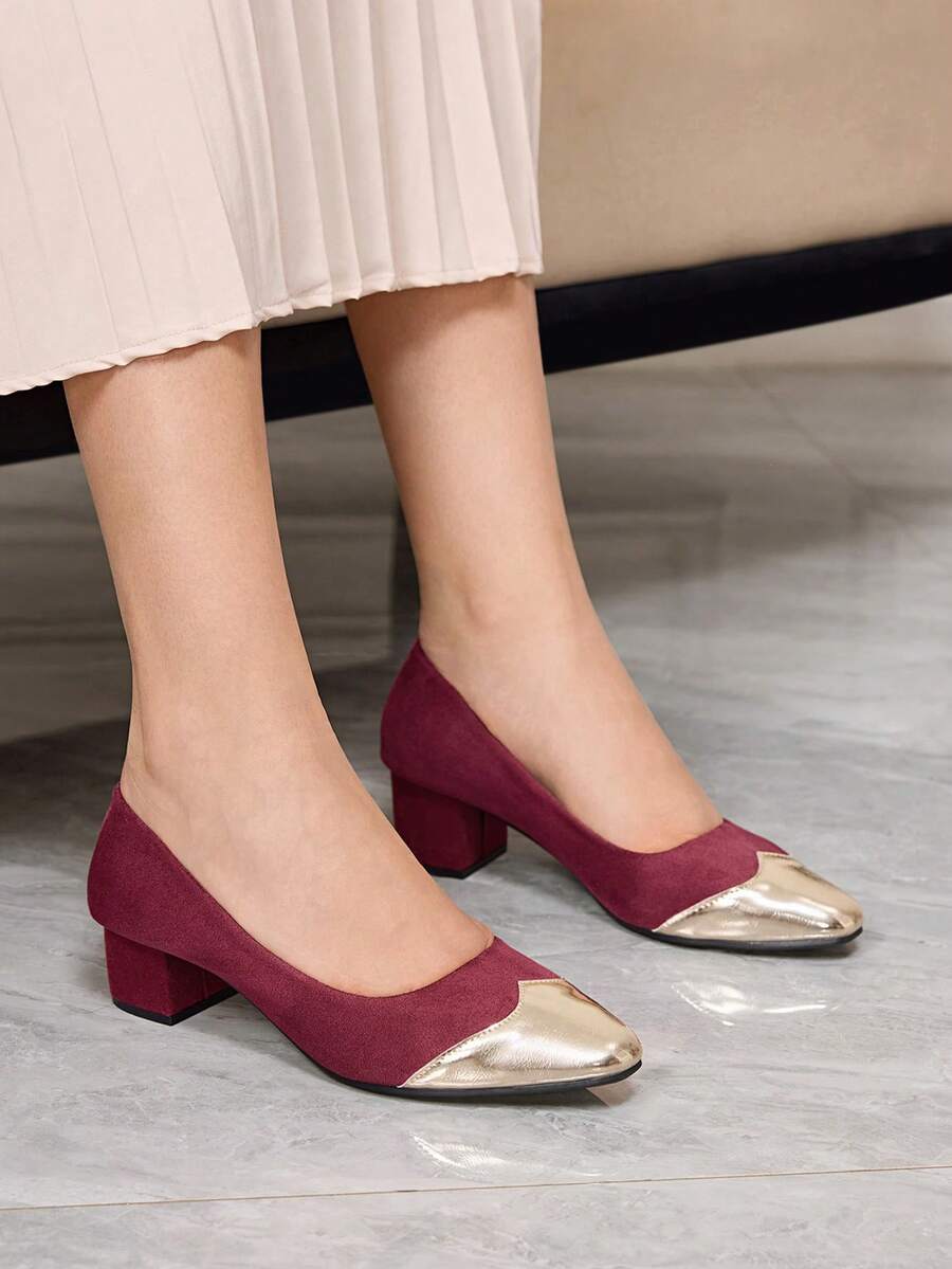 Sleekvia Women's Pointed Toe Buckle Design Fashionable High Heels, Versatile For Daily Wear - Burgundy - View 1