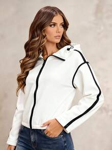 Glamine Commuter Versatile Contrast Trim Hooded Windbreaker - White - View 4
