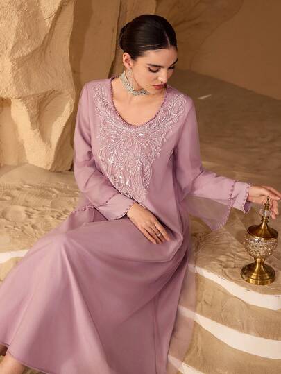 Al Najma Fashionable New Embellished Collar Women's Arabic Style Dress