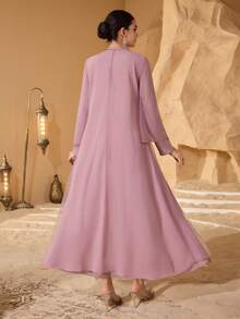 Al Najma Fashionable New Embellished Collar Women's Arabic Style Dress - Dusty Pink - View 2