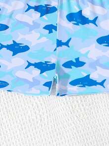 SHEIN Set Baju Renang Bayi Laki-laki Motif Hiu, Baju Renang Lengan Panjang Pelindung Ruam dengan Celana Pendek, Biru Aqua, Musim Panas, Lucu, Pantai, Liburan, Perlindungan Matahari, Baju Renang Dua Potong untuk Bayi dan Balita - MultiWarna - View 5