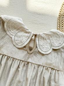 Vintaside Kids Girls' Spring/Autumn Lace Collar Long Sleeve Elegant & Simple Dress, Suitable For Parties, Travel, Vacation, Or Casual Daily Wear - Khaki - View 7