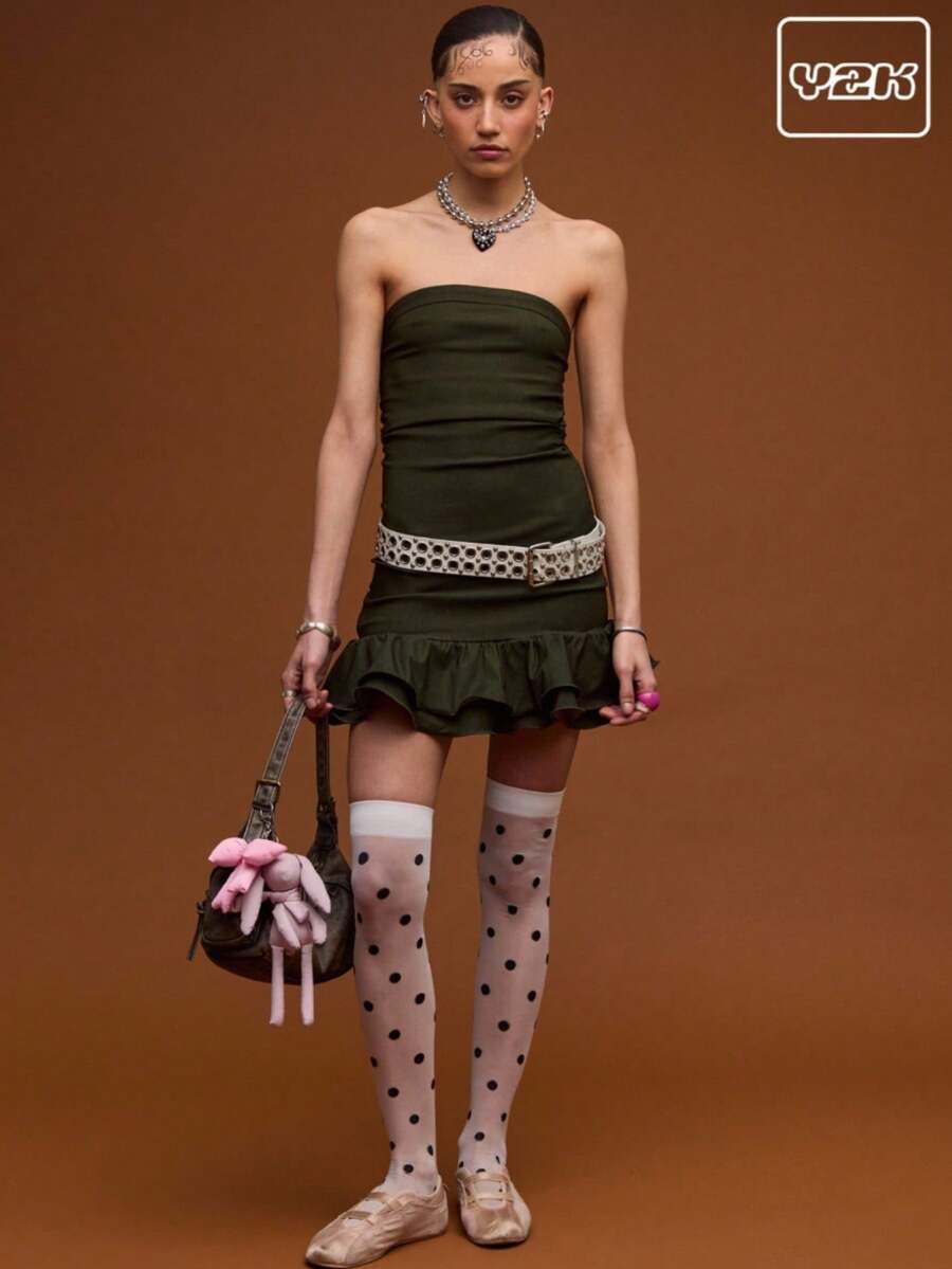 COUREZ 荷叶边抹胸连衣裙/女士夏季穿搭/夏季连衣裙/街头休闲/Y2K复古风