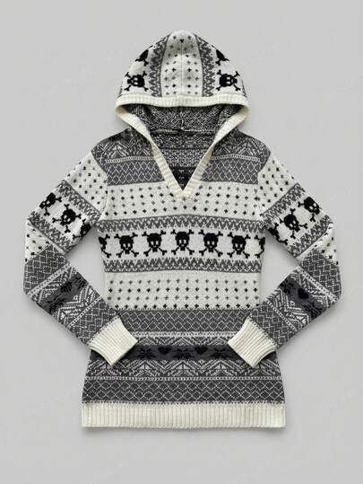 J-Fashion Sudadera con capucha de mujer con estampado jacquard de calavera de Halloween, para otoño/invierno