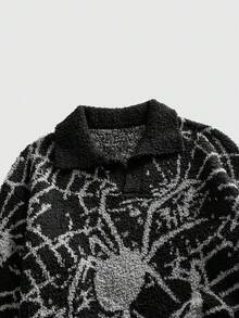 ROMWE MEN Men's Jacquard Knit Sweater, Loose Fit - Black - View 3