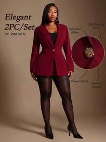 Radiana 大码女装秋冬优雅日常基础款翻领西装外套金属纽扣套装，搭配修身短裤，适合春夏、秋冬、音乐节、演唱会、嘉年华派对等场合。 - 紅色 - 查看 1