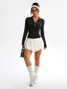 Dewbera 休闲百搭纽扣领修身运动Polo衫 - 黑色 - 查看 7