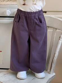 DAZY Toddler Girls' Washed Loose Wide-Leg Casual Korean Style Jeans - Purple - View 3