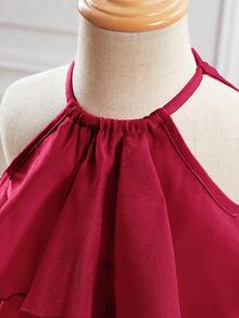 Babygirl Cute Red Elegant Organza Summer Dress - Burgundy - View 4