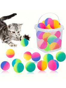 15个猫咪玩具弹力球，互动猫咪玩具球，32毫米高室内猫咪弹力球，彩色橡胶大弹力球，宠物玩具球，送给猫咪的礼物 - 彩色 - 查看 2