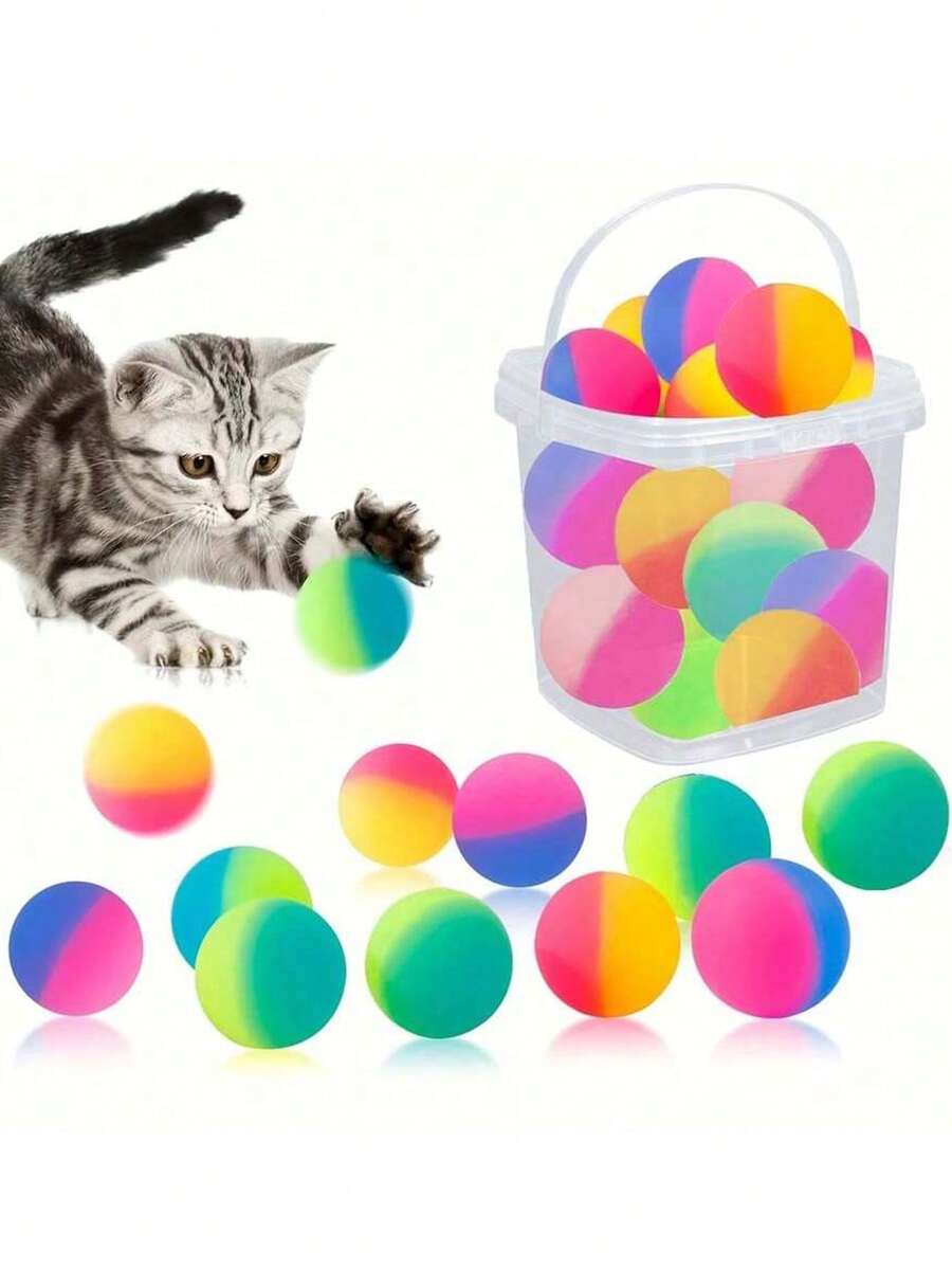 15个猫咪玩具弹力球，互动猫咪玩具球，32毫米高室内猫咪弹力球，彩色橡胶大弹力球，宠物玩具球，送给猫咪的礼物