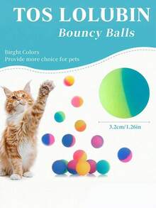 15个猫咪玩具弹力球，互动猫咪玩具球，32毫米高室内猫咪弹力球，彩色橡胶大弹力球，宠物玩具球，送给猫咪的礼物 - 彩色 - 查看 3