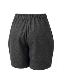Franclia Culottes plissées en mélange tricoté grande taille pour femmes, design enveloppant, inspiré, poches, porter casual au quotidien, coupe ample, automne/hiver - Gris foncé - Voir 2