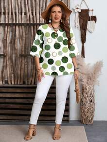 EMERY ROSE Plus Size Textured Polka Dot Print Casual Shirt, Suitable For Summer Spring,Vacation - Multicolor - View 4