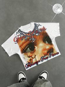 PAVTROS Men's Round Neck Batwing Sleeve Fashionable Printed Casual T-Shirt, Summer Y2k Style Men's Summer Round Neck Short Sleeve Men Tee Shirts Rhinestone - Multicolor - View 3