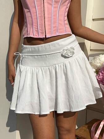 MainGRL Damen einfarbiger minimalistischer Alltagsrock mit Blumendekoration in A-Linie