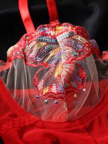 PetitDoll Bộ jumpsuit nữ gợi cảm thêu hình bướm, thích hợp cho ngày Valentine. - Đỏ - Xem 5