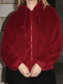 Arliah 女士纯色蓬松连帽运动衫，女士保暖厚羊毛连帽衫，秋冬季，秋季，长袖上衣