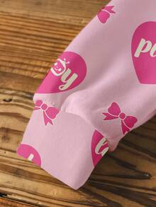 CoComelon X SHEIN Young Girl Casual Heart & Cartoon Pattern Crew Neck Sweatshirt, Autumn - White - View 4