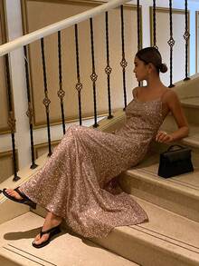 DAZY Đầm nữ màu trơn đính sequin ôm dáng thanh lịch, đầm dự tiệc lấp lánh, đầm hè. - Hồng - Xem 6