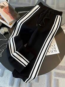 Franclia 2pcs Women Set: Fitted Collar Cardigan Jacket + Casual Slant Pocket Pants - Black - View 5