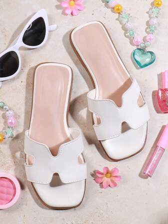 Mini mi รองเท้าแตะแบบสวมสีขาวลำลองใส่ได้ทุกวันสำหรับเด็ก