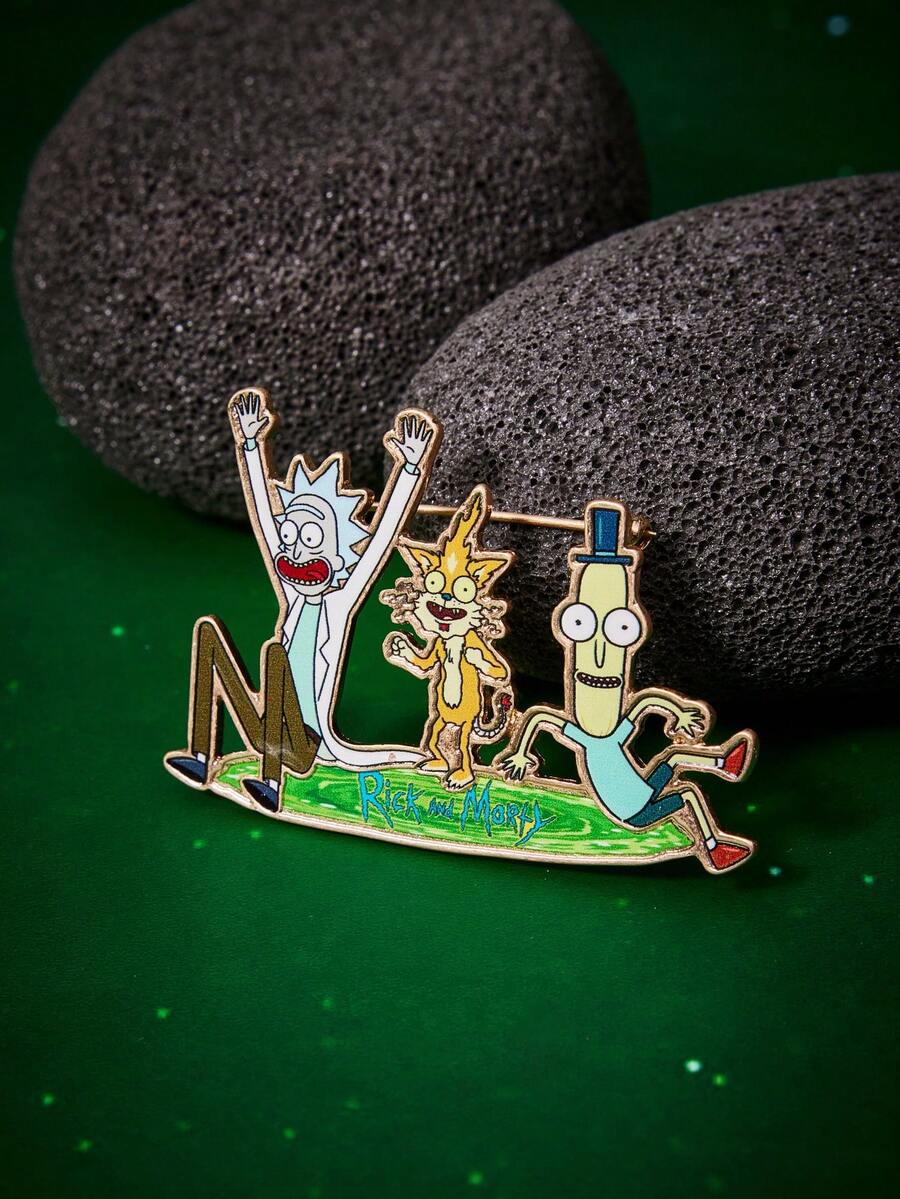 Rick and Morty X SHEIN 1枚锌合金印花胸针，奢华别致，用途广泛，可用于装饰围巾、衣领、包包，适合各种派对、音乐会、节日等场合。 - 金色 - 查看 1