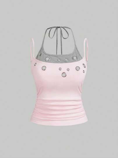 ROMWE J-Fashion توب كشكش بتصميم عين الدجاجة بطراز الشارع الأنيق Y2K للنساء