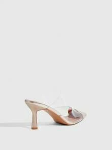 CUCCOO SZL Women's Pointed Toe Transparent Design Elegant High Heel Mules - Gold - View 4