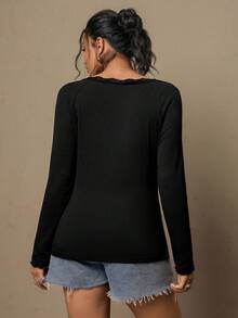 Freevana 大码舒适自发热女士长袖休闲T恤 - 黑色 - 查看 2