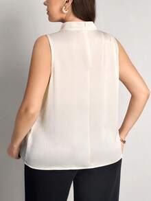 Comfylo 大码女式纯色立领优雅白色办公室情人节度假衬衫 - 杏色 - 查看 3