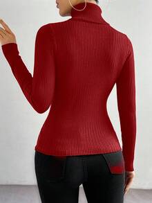 RosyDaze Sweater Lengan Panjang Slim Fit Warna Polos Model Turtleneck Minimalis Klasik - Merah - View 2