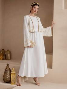 Al Najma 保守优雅的土耳其长裙，传统阿拉伯长袍 - 白色 - 查看 4