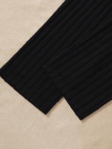 女士纯色磨毛罗纹休闲裤 - 黑色 - 查看 5