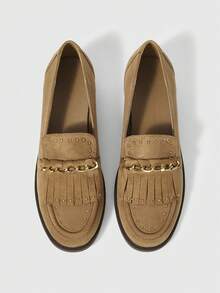 Sleekvia 女士休闲套脚乐福鞋，带流苏设计 - 卡其色 - 查看 2