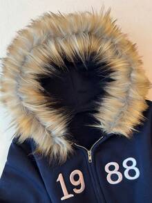 Glimmora 新款复古休闲刺绣保暖内衬卫衣外套，女士秋冬款 - 藏蓝色 - 查看 4