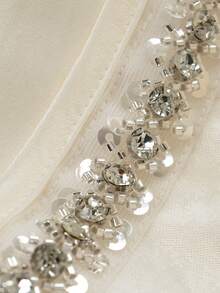 Franclia Đầm dạ hội thanh lịch dành cho nữ, được trang trí bằng sequin, đá quý và hạt cườm, có phần eo thắt lại. - Màu be - Xem 3