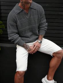 Manfinity Homme Men's Solid Color Casual Versatile Commuting Long Sleeve Sweater, Autumn/Winter Men Crochet Top Knitted Men Shirt Sweater Shirt Men Men Knit Sweater Men V Neck Knit Gray Knit Top Men Sweater Grey Outfit Men - Grey - View 4