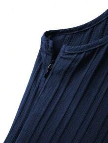 GlowEve CURVE 女士编织露背系带无袖A字荷叶边下摆休闲迷你连衣裙，适合休闲、度假和日常穿着 - 藏蓝色 - 查看 6