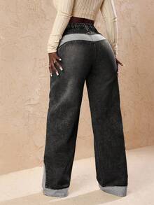 Slaydiva Quần jean denim nữ in họa tiết kiểu dáng thường ngày - màu đen - Xem 2