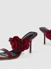 CUCCOO SZL Women's Elegant Party 3D Floral Decor Heeled Sandals - Burgundy - View 6