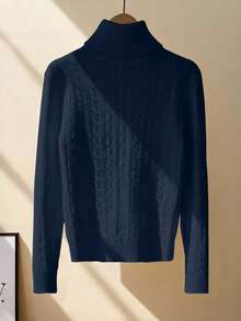 Franclia 新款秋冬简约优雅百搭加厚保暖高领套头毛衣（女款） - 寶藍色 - 查看 2
