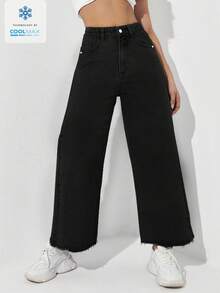 SHEIN ICON 大码女式黑色破洞牛仔裤，时尚百搭 - 黑色 - 查看 1