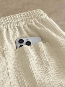 HIMLAND 男士休闲V领短袖梭织衬衫套装（2件/套） - 杏色 - 查看 6